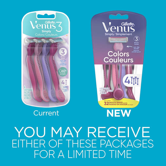 Gillette Venus Simply3 Women's Disposable Razors, 4 Count (Pack of 1)