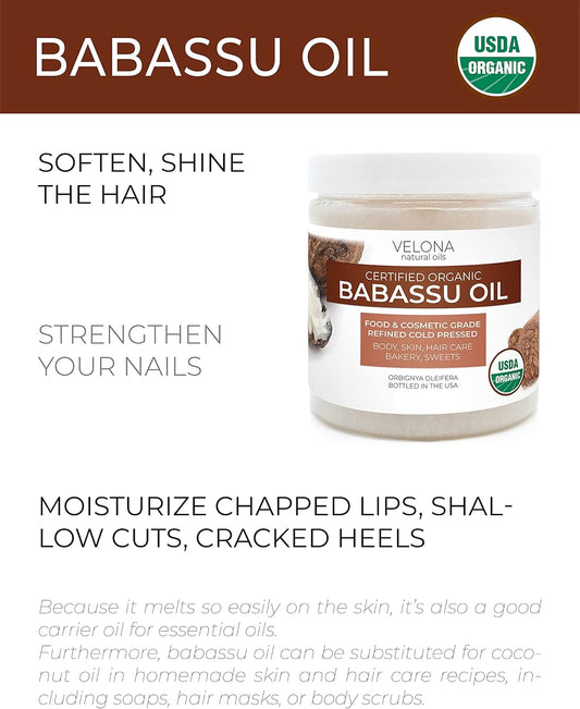 velona Babassu Oil USDA Certified Organic - 16 oz | 100% Pure and Natural Carrier Oil | Refined, Cold Pressed | Face, Hair, Body & Skin Care and Cooking | Use Today - Enjoy Results