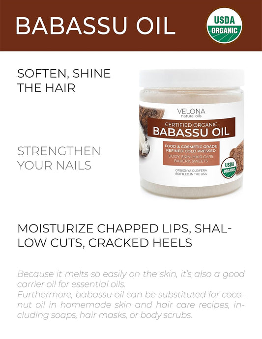 velona Babassu Oil USDA Certified Organic - 1 Gallon / 128 Fl Oz | 100% Pure and Natural Carrier Oil | Refined, Cold Pressed | Face, Hair, Body & Skin Care and Cooking | Use Today - Enjoy Results