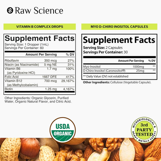 S RAW SCIENCE Energy and Metabolism - Hormone Balance, Ovarian Support & Energy Supplements - Fertility Supplements Myo & D-Chiro Inositol 100060pcs and Liquid Vitamin B Complex 2oz : Health & Household