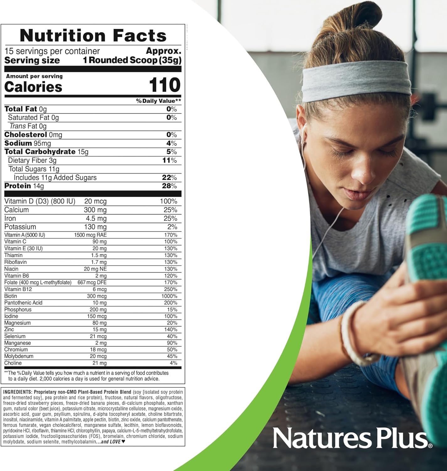Naturesplus Spiru-Tein Shake - Strawberry Banana - 1.12 Lbs, Spirulina Protein Powder - Plant Based Meal Replacement, Vitamins & Minerals For Energy - Vegetarian, Gluten-Free - 15 Servings