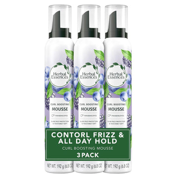 Herbal Essences Curl Boosting Mousse, Frizz Control For Curly & Wavy Hair, Long-Lasting Hold With Berry Scent, Paraben & Dye-Free, Cruelty-Free, 6.8 Fl Oz Each, 3 Pack