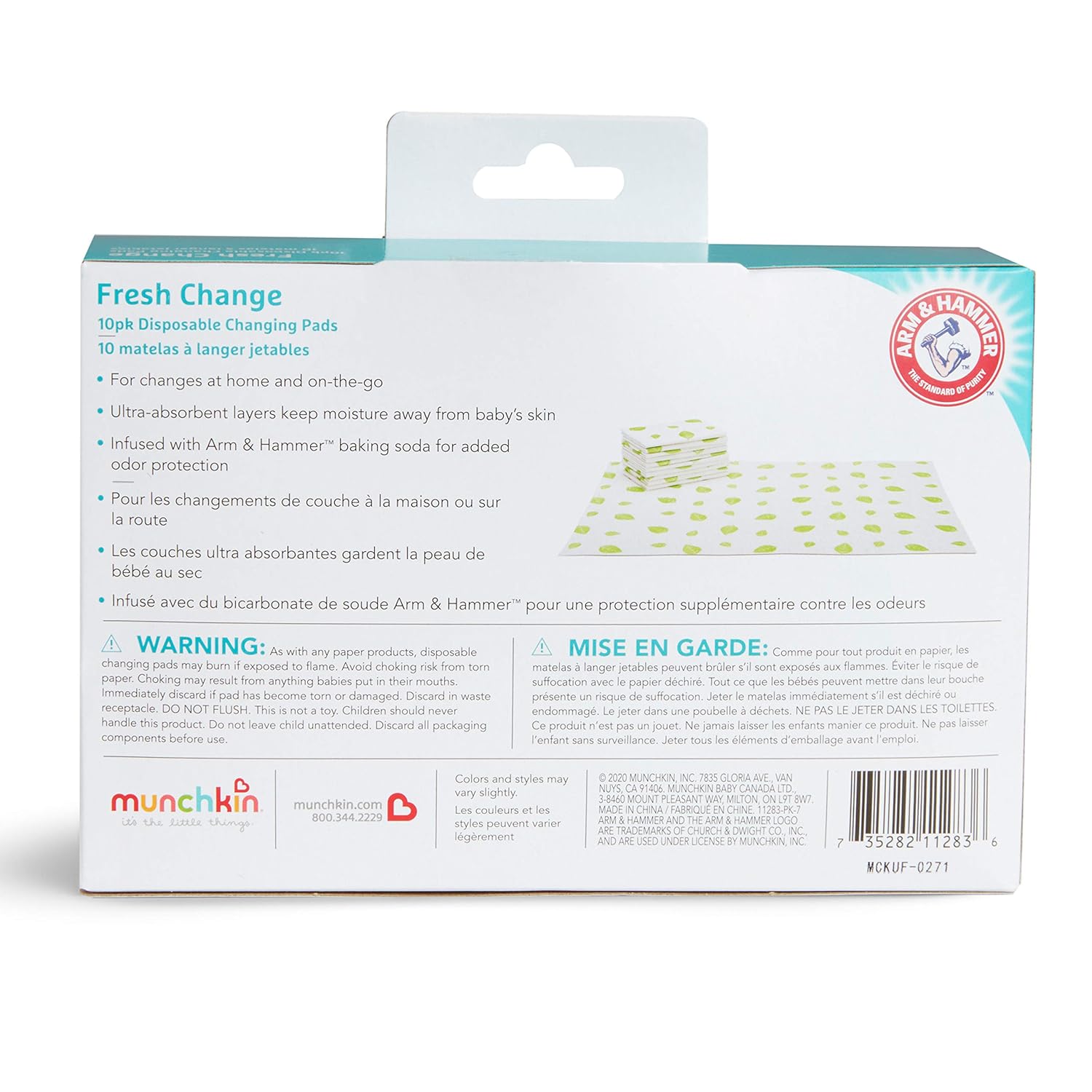 Munchkin® Arm & Hammer Disposable Changing Pad, 10 Count , White/Green