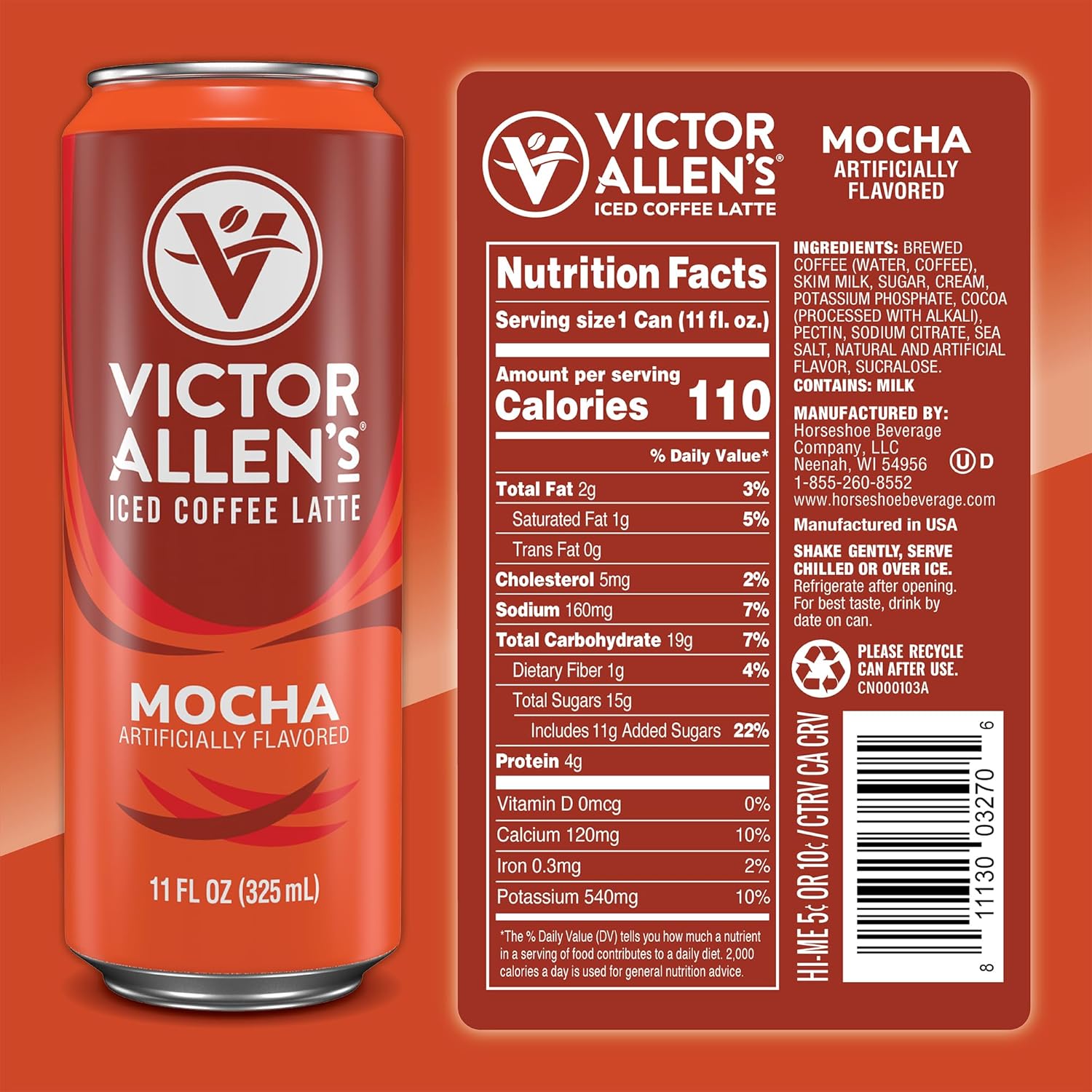 Victor Allen'S Coffee Mocha Iced Canned Coffee Latte, 11Oz Cans (12 Pack)