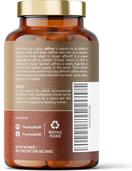 Affron® Saffron Complex - Saffron, Choline, Quercetin & Omega 3-3.5% Leptricrosalides® - Contains Crocins, Crocetin And Safranal - 60 Capsules - Uk Made - Zero Additives - Vegan - Pullulan