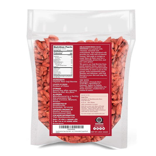 Healthworks Raw Goji Berries (16 Ounces / 1 Pound) | Certified Organic & Sun-Dried | Keto, Vegan & Non-Gmo | Baking, Teas & Smoothies | Antioxidant Superfood