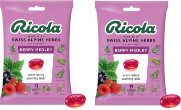Ricola Berry Medley Cough Suppressant Throat Drops, 19Ct Bag, Pack Of 2
