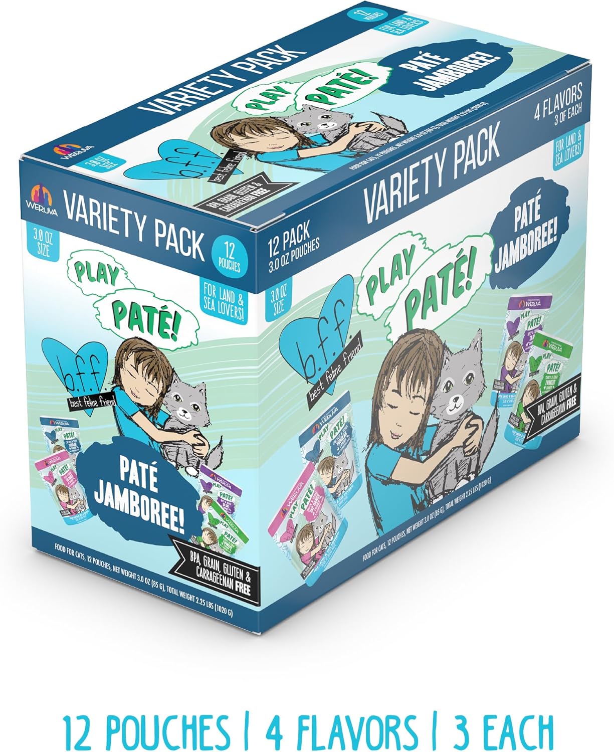 Weruva B.F.F. PLAY - Best Feline Friend Paté Lovers, Aw Yeah!, Paté Jamboree! Variety Pack, 3oz Pouch (Pack of 12) : Pet Supplies