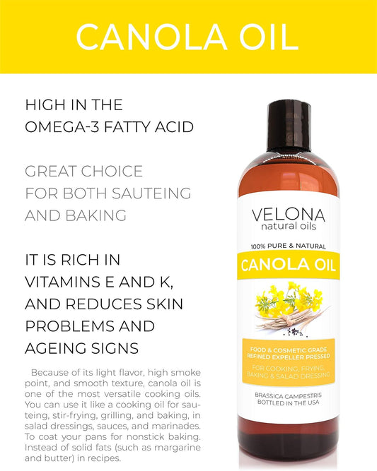 Canola Seed Oil By Velona - 64 Oz | 100% Pure And Natural Carrier Oil | Refined, Expeller Pressed | Cooking, Dressing, Skin, Face, Body, Hair Care | Use Today - Enjoy Results