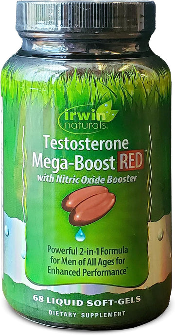 Irwin Naturals Testosterone Mega-Boost Red - 68 Liquid Soft-Gels - With Lj100 Longjack, L-Citrulline, Asian Ginseng & Ginkgo Extract - 17 Servings