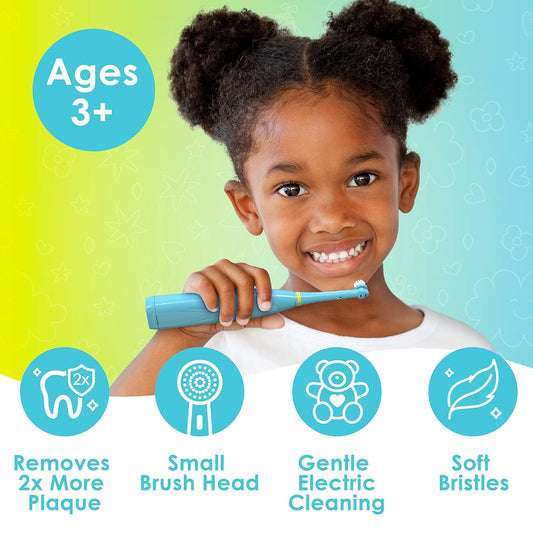 BrusheezĀ® Kidsā Electric Toothbrush Set - Safe & Effective for Ages 3+ Parent Tested Approved with Gentle Bristles, 2 Brush Heads, Rinse Cup, 2-Minute Timer, Storage Base (Ollie The Elephant)