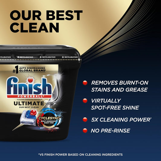 Finish Ultimate Dishwasher Pods, No Pre-Rinse Dishwasher Detergent Soap Removes Burnt-On Stain, With Cyclesync Technology, Degreasing & Scrubbing Power, 38 Count