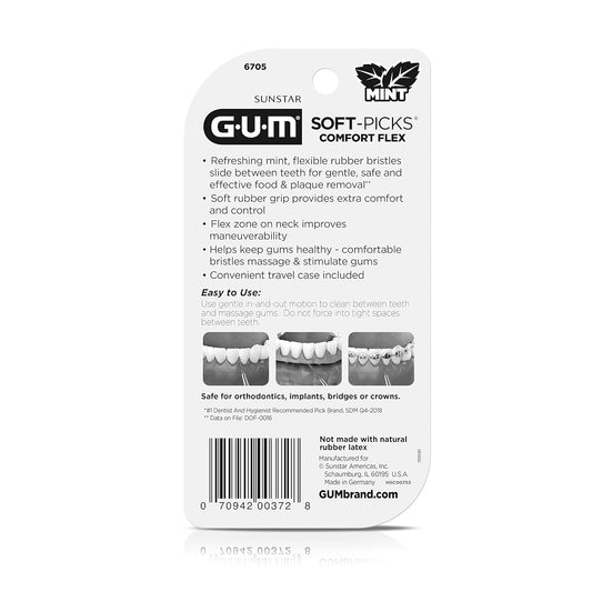 Gum Soft-Picks Comfort Flex, Easy To Use Dental Picks For Teeth Cleaning Health, Disposable Interdental Brushes With Convenient Carry Case, Dentist Recommended Dental Picks, Mint, 80 Count