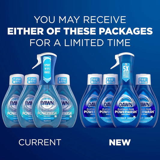 Dawn Platinum Powerwash Dish Spray, Dish Soap, Fresh Scent Bundle, 1 Spray (16Oz) + 3 Refills (16Oz Each)