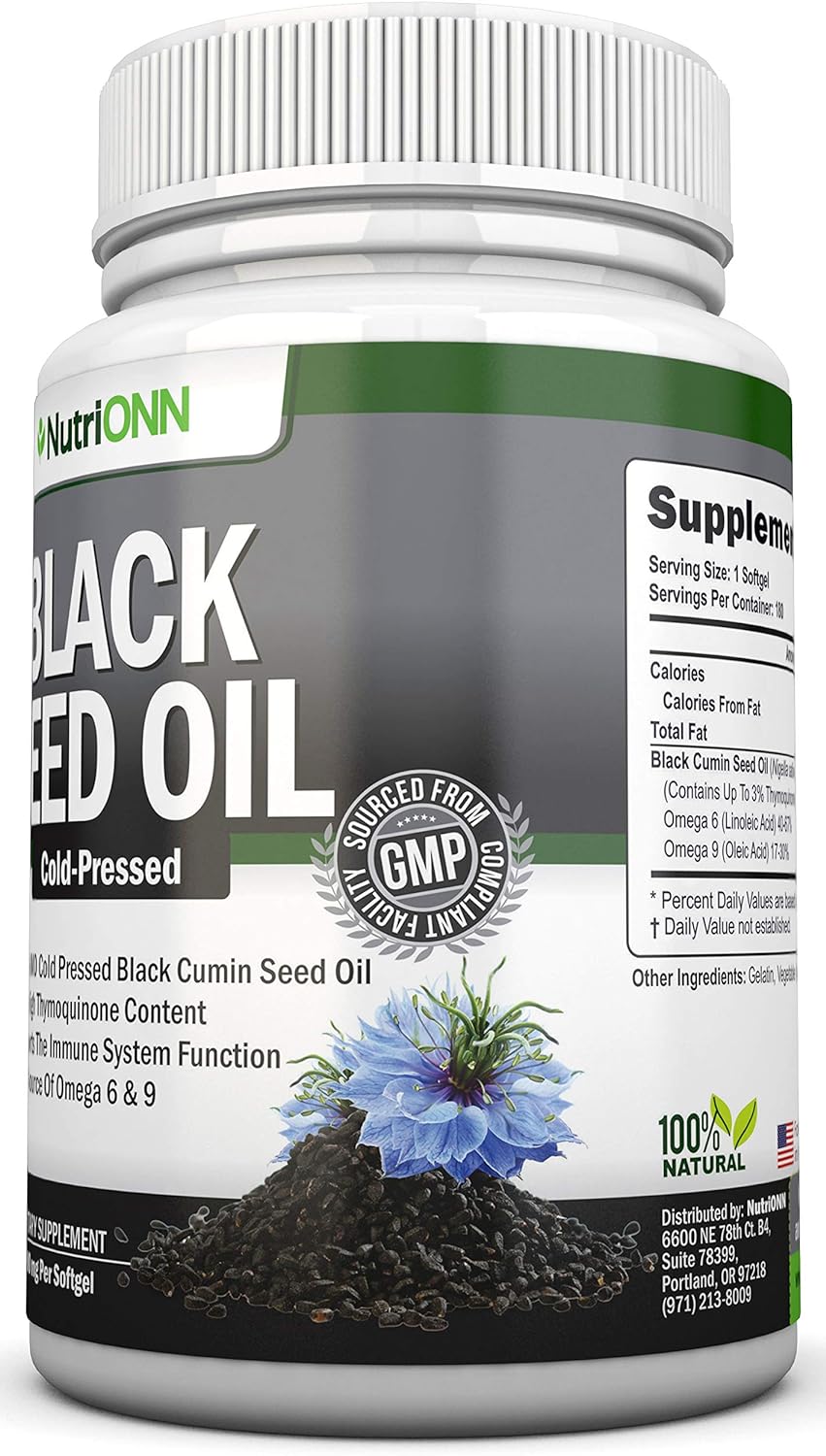 Black Seed Oil - 1000 Mg - 180 Softgels - Cold-Pressed Non-Gmo Black Cumin Seed Capsules - Super High Thymoquinone Content - Nigella Sativa - Rich In Omega 6 & 9 Fatty Acids - Immune Health Support : Health & Household