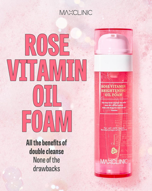 K-Beauty Rose Vitamin Oil To Foam | Daily Face Wash Oil Based Cleanser | Korean Rose Oil Foaming Face Cleanser | Hydrating Facial Cleanser For Dry Sensitive Skin (3.88 Oz)
