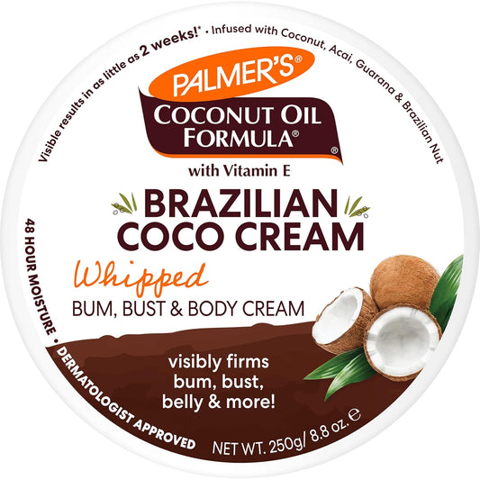 Palmer'S Coconut Oil Formula Brazilian Coco Cream With Vitamin E, 8.8 Fl Oz, Whipped Bum, Bust & Body Cream, Helps With Skin Tightening & Firming