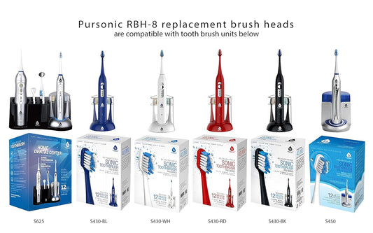 Pursonic 8 Pack Replacement Brush Heads, Replacement Brush Heads For Models S430,S400,S450,S400,S625 : Beauty & Personal Care