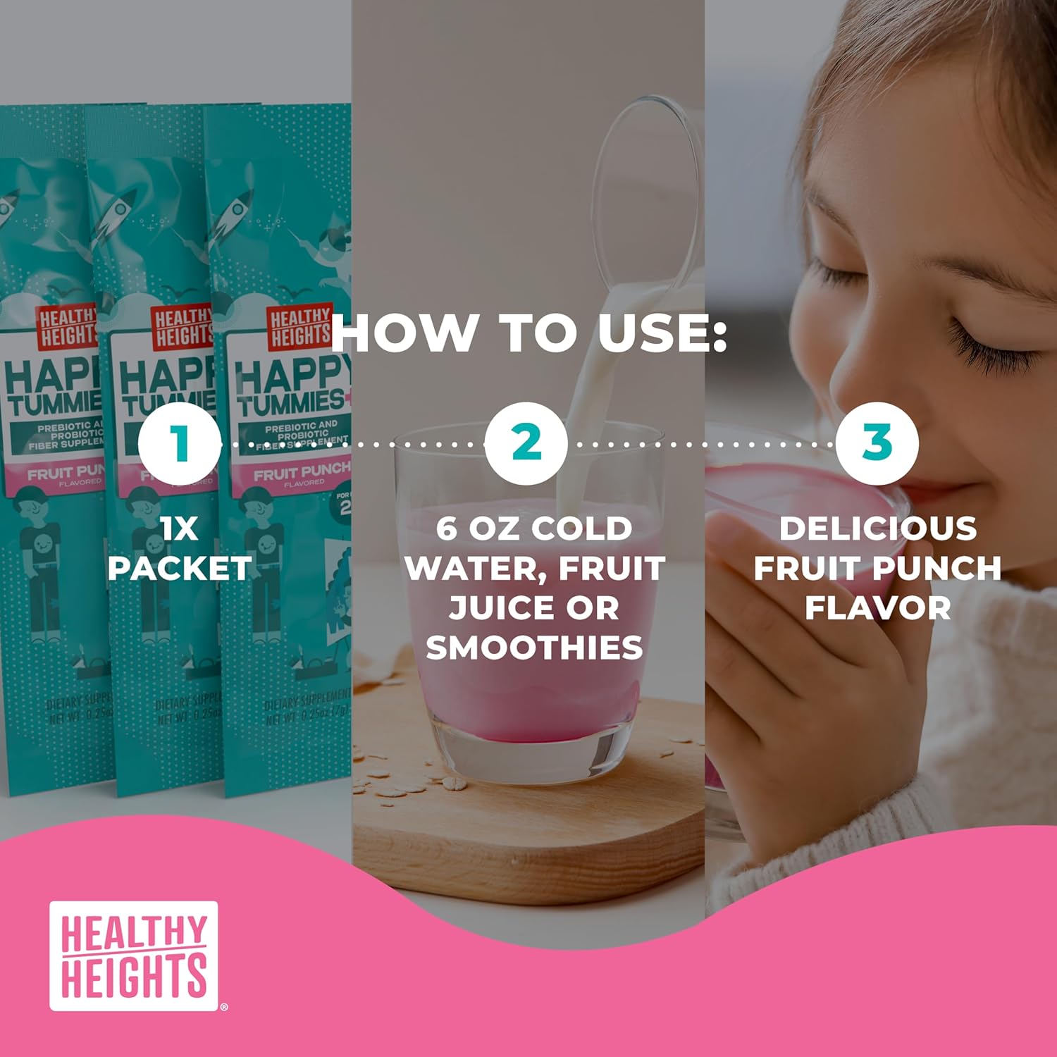 Healthy Heights Happy Tummies Prebiotic And Probiotic Fiber Supplement For Kids Ages 2+ : Health & Household