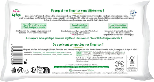 Love & Green Wipes With Orange Blossom 64 Wipes