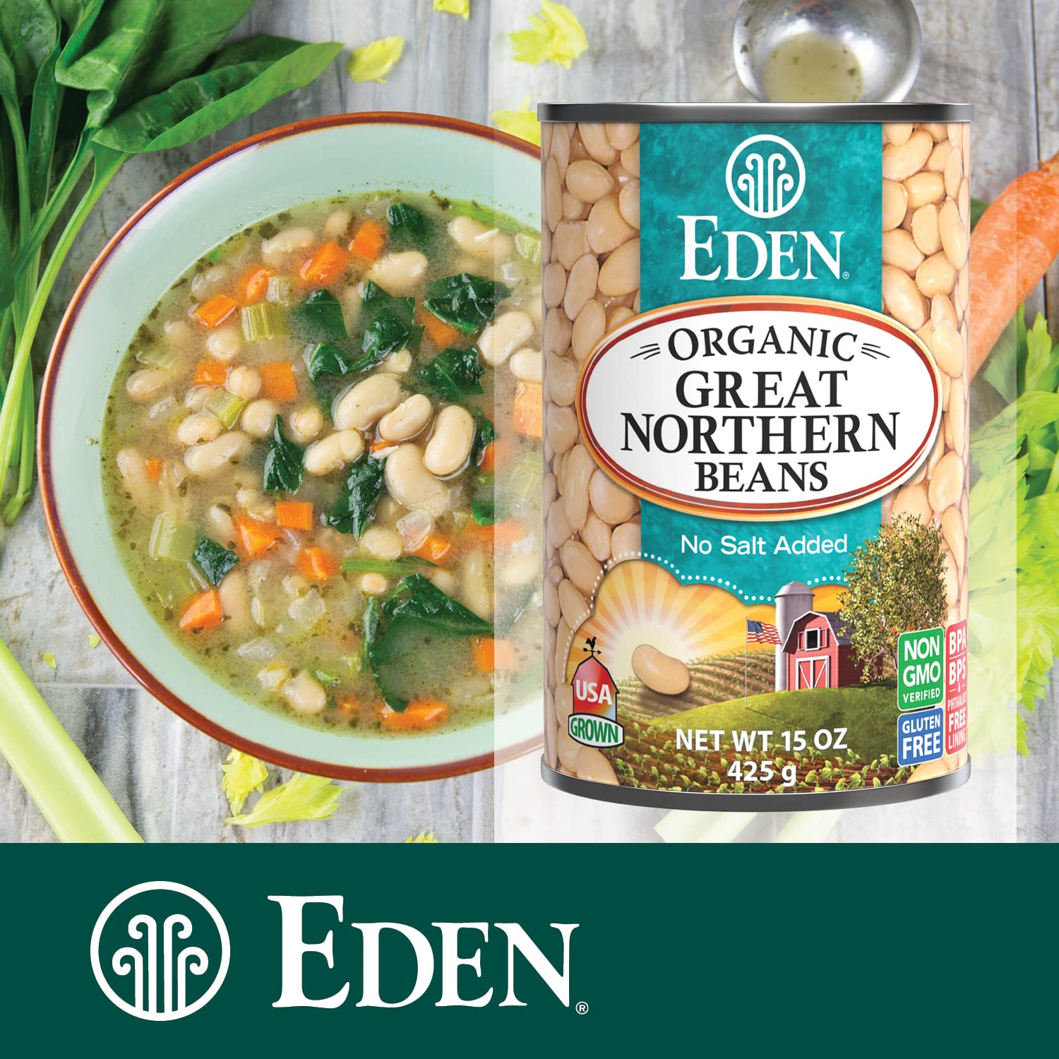 Eden Organic Great Northern Beans, 15 Oz Can, No Salt, Non-Gmo, Gluten Free, Vegan, Kosher, U.S. Grown, Heat And Serve, Macrobiotic, Similar To Cannellini, Smoother : Frozen Vegetables : Grocery & Gourmet Food