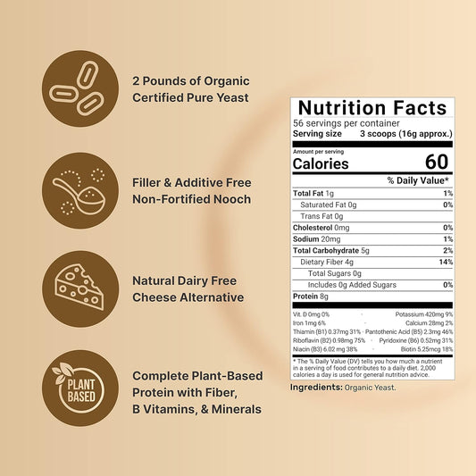 Organic Non-Fortified Nutritional Yeast Flakes, 2Lb (32Oz) | Versatile Vegan Cheese Substitute, Natural Dairy Free Cheesy Seasoning โ Rich Protein & B Complex Vitamins Source โ Keto, Non-Gmo