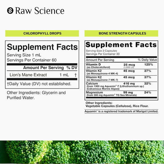 S RAW SCIENCE Healthy Aging - Immune Support & Internal Deodorant Bone Strength Supplements - Liquid Chlorophyll 1500mg 2oz Calcium Magnesium Supplement 500mg 90pcs : Health & Household