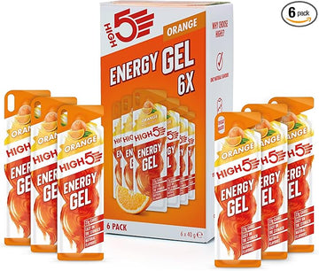 High5 Carbohydrate Gels - Running Supplements For Fast Energy - Natural Fruit Juice & Caffeine-Free - Muscle Gel Endurance Fuel For Cycle Nutrition & Energy Gels For Hiking (Orange, 6 X 40G)