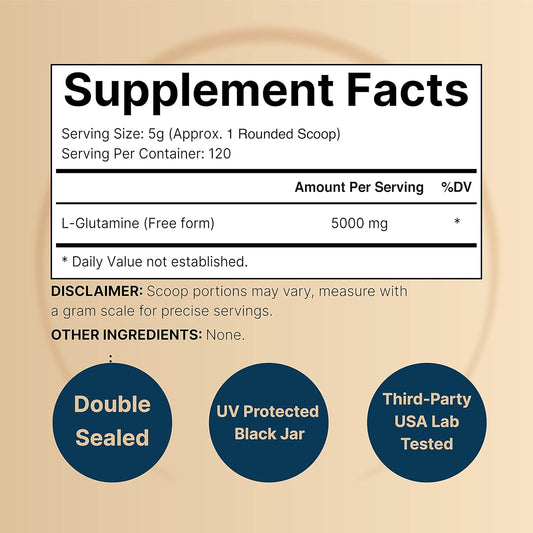 Naturebell L-Glutamine Powder Gut Health | 600 Grams, 5000Mg Per Serving, 100% Pure -Unflavored -Vegan Glutamine Powder For Post Workout Recovery, Immune Support -120 Servings
