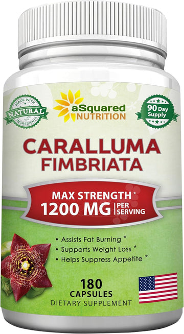 Asquared Nutrition Caralluma Fimbriata 1200Mg - 180 Capsules, Natural Extract Weight Loss Diet Pill Supplements, Plant Root Appetite Suppressant & Pure Energy Booster, Max Strength Slim Lean Fat Burn