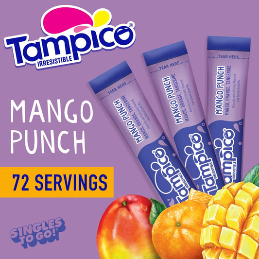 Tampico Singles To Go Drink Mix Packets, Mango Punch, Zero Sugar, Low Calorie, 100% Dv Of Vitamin C Per Serving, Convenient, On-The-Go Water Enhancers, 6 Count (Pack - 6)