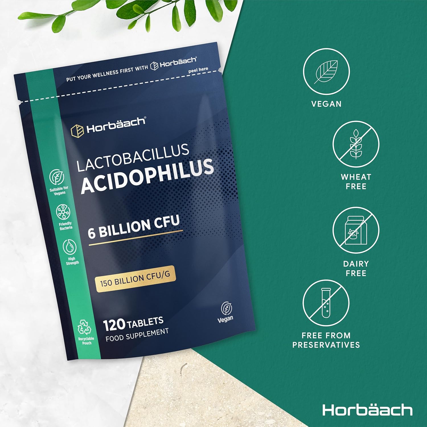 Lactobacillus Acidophilus 6 Billion Cfu | Pro-Bio For Digestive & Gut Health | 120 Vegan Tablets | High Strength Bio Cultures For Men & Women | By Horbaach