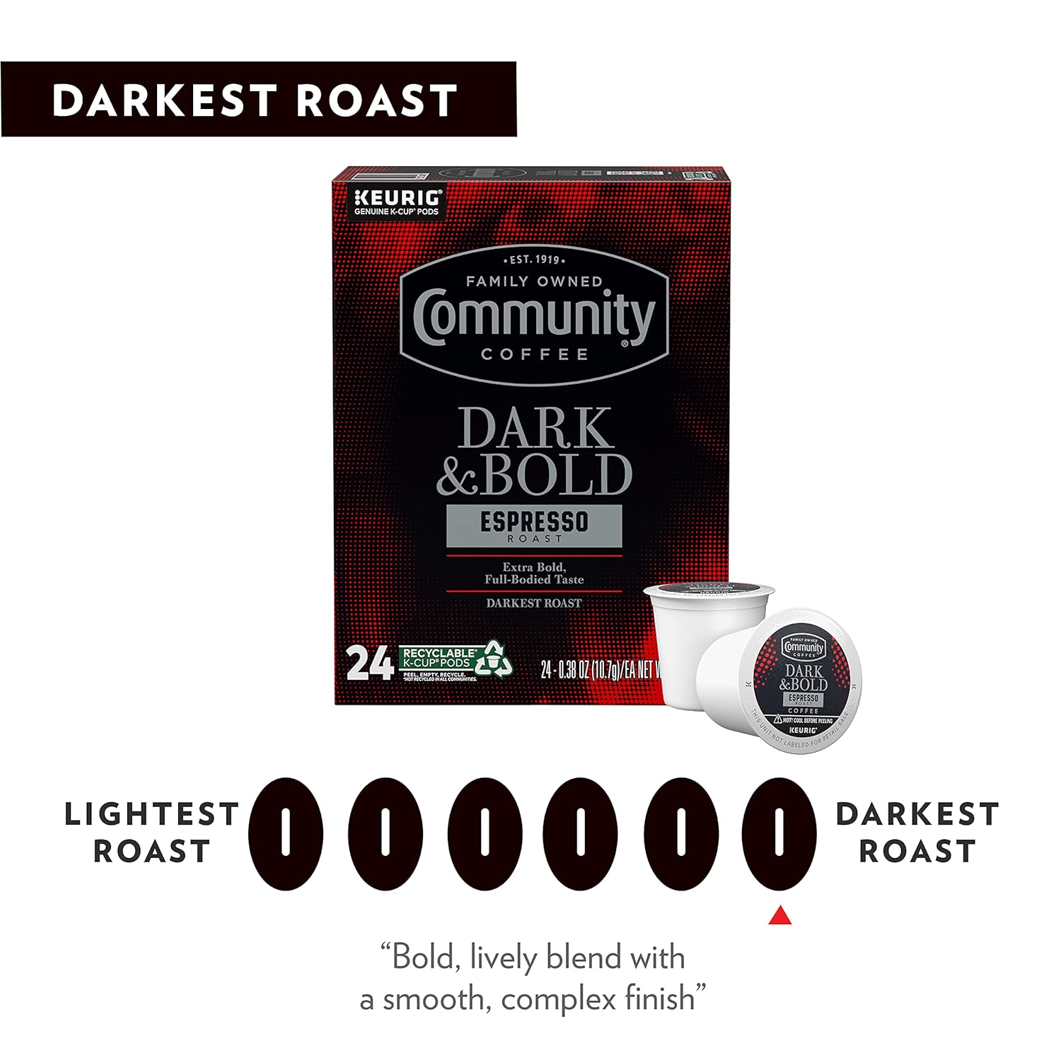 Community Coffee Dark & Bold Espresso Roast 12 Count Coffee Pods, Extra Dark Roast Compatible With Keurig 2.0 K-Cup Brewers, 12 Count (Pack Of 1)