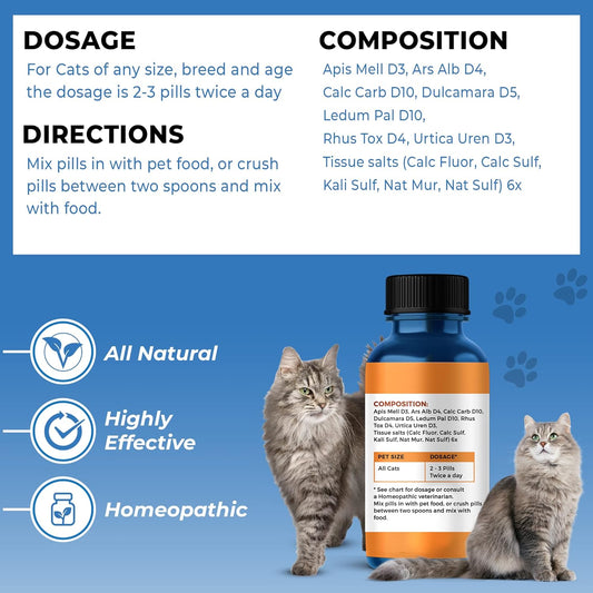 Bestlife4Pets All-Natural Healthy Skin And Allergy Relief For Cats - Allergy Medicine For Cats; Cat Allergy Medication; Cat Itchy Skin Treatment - Strengthen Immune System - Easy To Use Pills