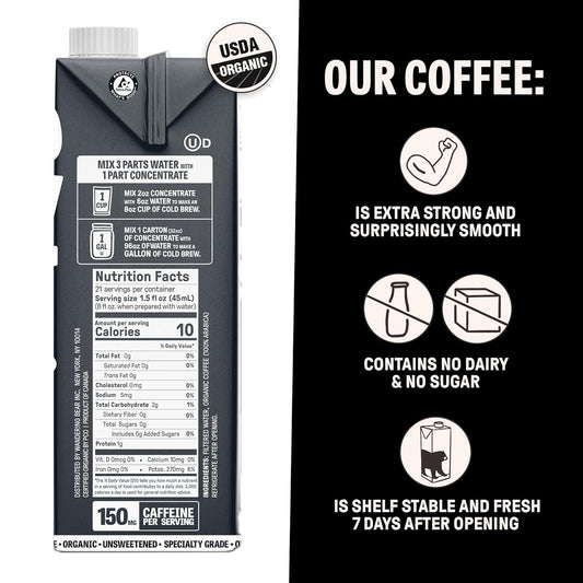 Wandering Bear Organic Coffee Concentrate, Black Coffee, Makes 21 Servings, 32 Fl Oz, 1 Pack - Unsweetened Specialty Grade - Great For Making Cold Brew Coffee, Iced Coffee, Cold Brew Concentrate