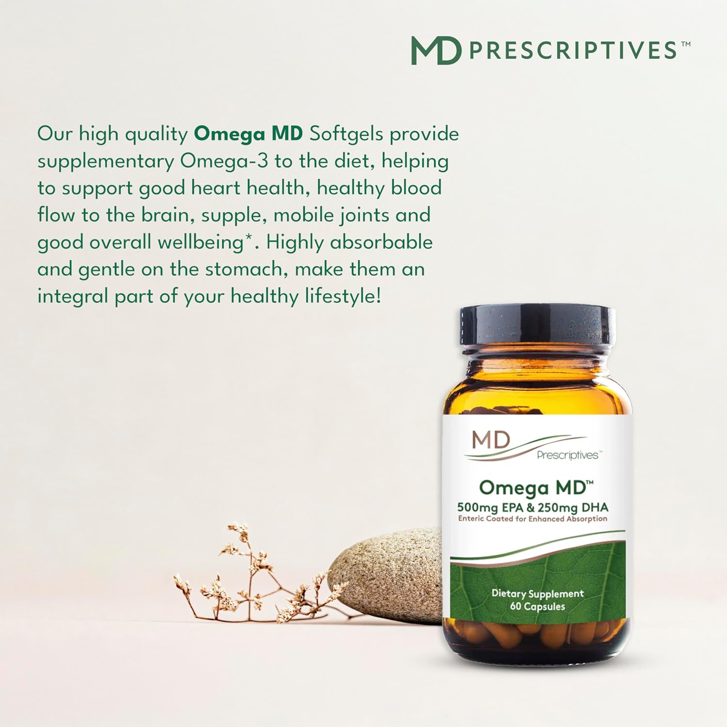 Md Prescriptives Omega Md Supplement - 500 Epa & 250 Dha Omega 3 Fish Oil - Supports Brain Health & Joints* - No Fishy Smell - 60 Softgels : Health & Household