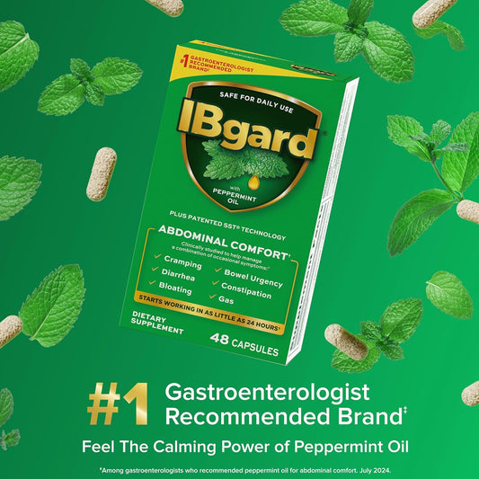 Ibgard Gut Health Supplement, Peppermint Oil Capsules For Abdominal Comfort, 96 Capsules