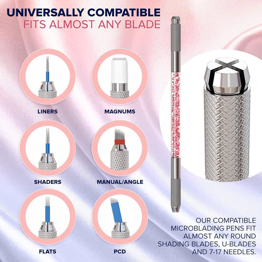 Microblading Supplies 20-Piece Double Sided Manual Pen Kit For Permanent Makeup Supplies | Durable Aluminum Pen With Lock-Pin Tech & Ergonomic Grip | Shape Eye Brows