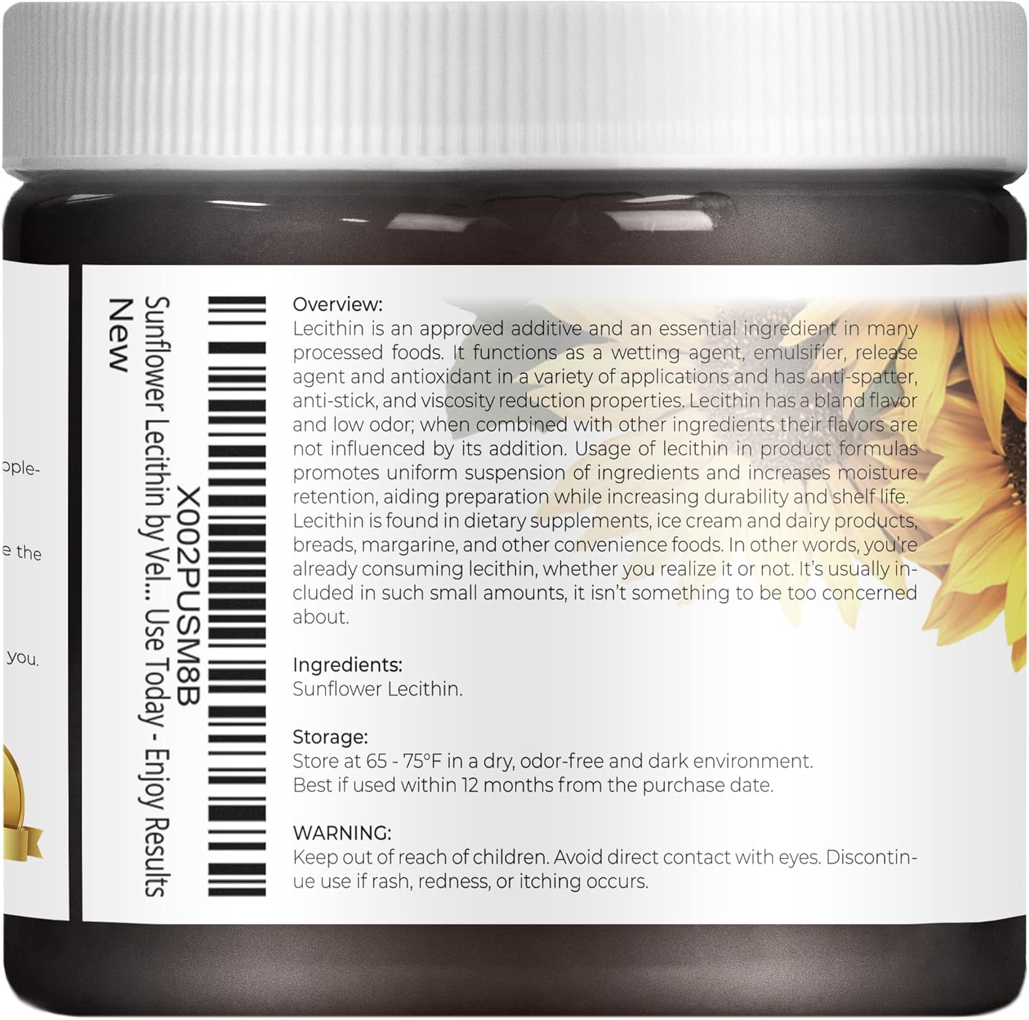 velona Pure Liquid Sunflower Lecithin 16 oz | Food Grade | Unbleached | Emulsifier, Stabilizer, Softener, Smoother, Wetting Agent | Use Today - Enjoy Results : Health & Household