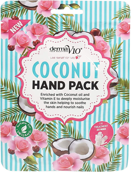 Derma V10 Coconut Hand Pack, Deep Moisturising, Enriched With Coconut Oil And Vitamin E - 4 Pack