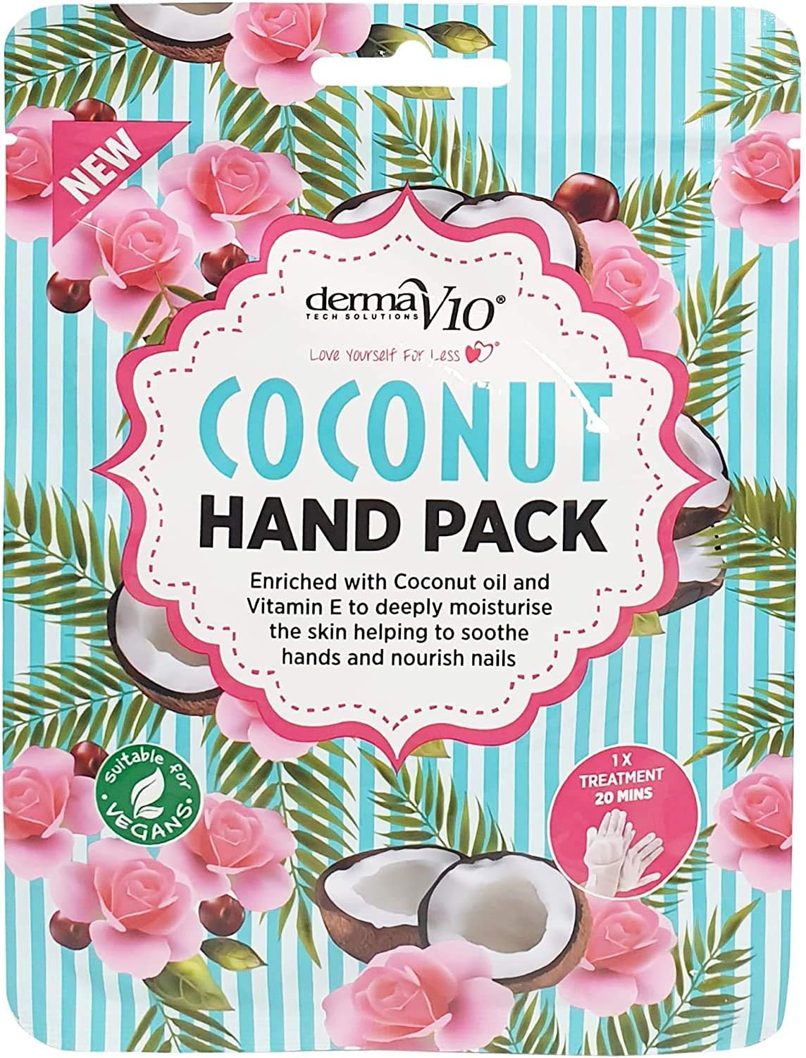 Derma V10 Coconut Hand Pack, Deep Moisturising, Enriched With Coconut Oil And Vitamin E - 4 Pack