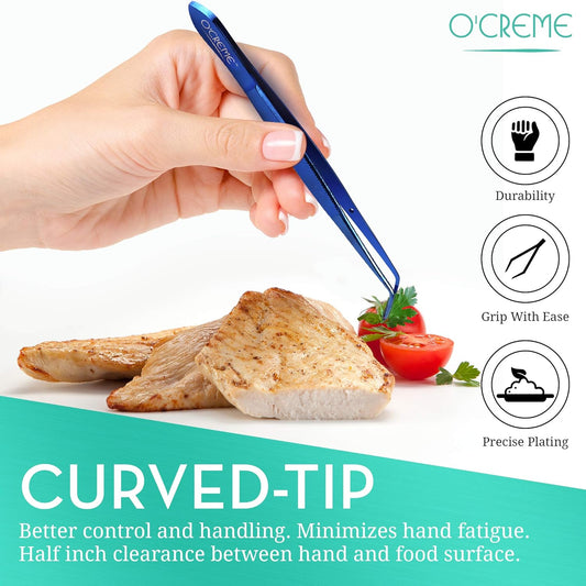 O'Creme Curved Tweezers 6.25 Inch Fine-Point Stainless Steel, Blue