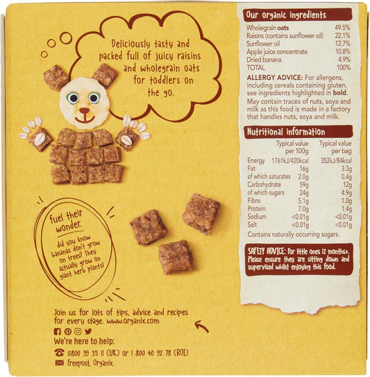 Organix Organic Flapjacks For Toddlers, Oat & Banana, Sugar-Free, 4 X 20 G Bites Per Box (4 Boxes Total)
