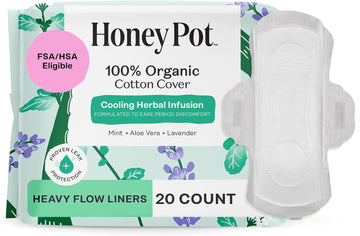 The Honey Pot Company - Herbal Panty Liners For Women - Heavy Flow W/Wings - Infused W/Essential Oils For Cooling Effect & Organic Cotton Cover - Feminine Care - Fsa & Hsa Eligible - 20 Ct