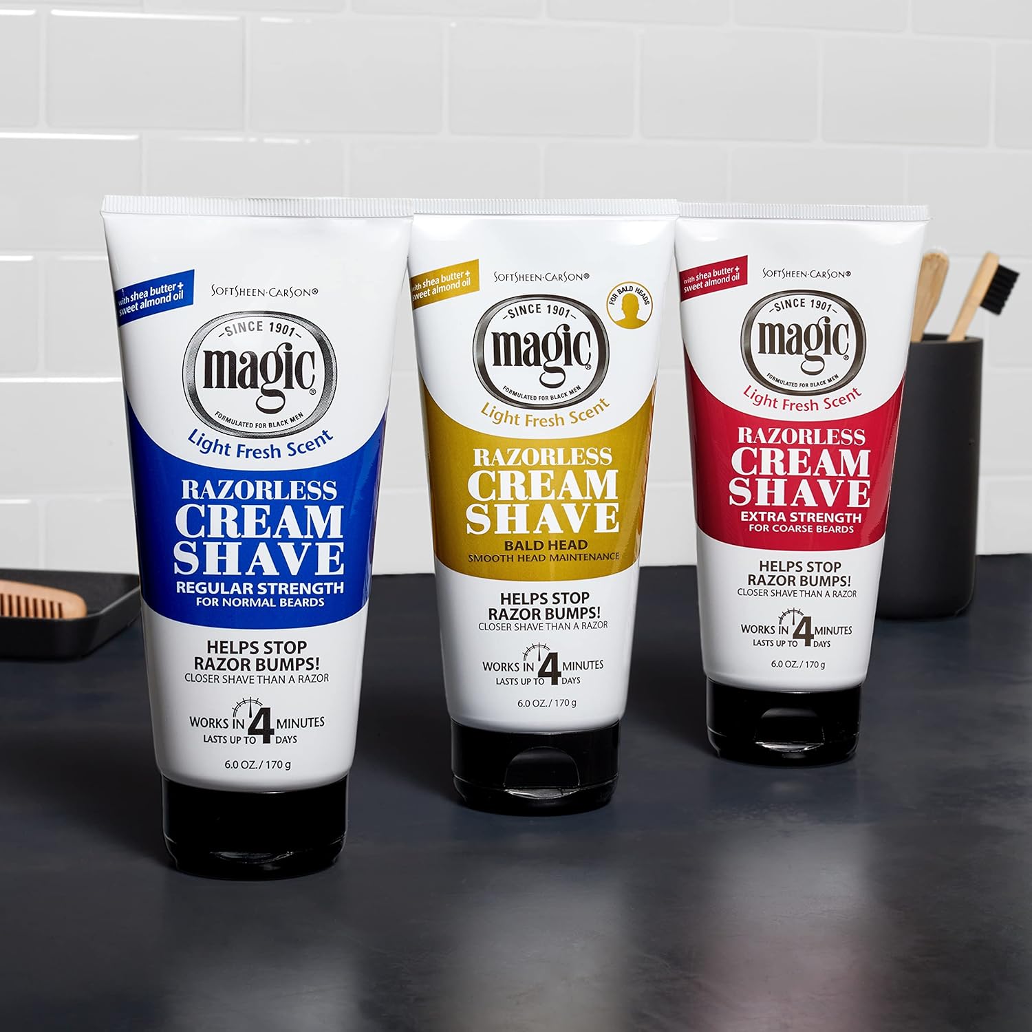 SoftSheen-Carson Magic Razorless Shaving Cream for Men, Hair Removal Cream, for Bald Head Maintenance, No Razor Needed, Depilatory Cream Works in 4 Minutes for Coarse Curly Hair, 6 oz : Beauty & Personal Care