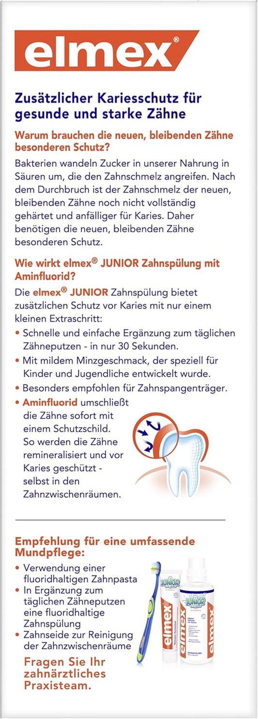 Elmex Junior Dental Rinse, 6-12 Years, Pack Of 3 (3 X 400 Ml), Extra Caries Protection, For Braces Wearers, Mint Flavour