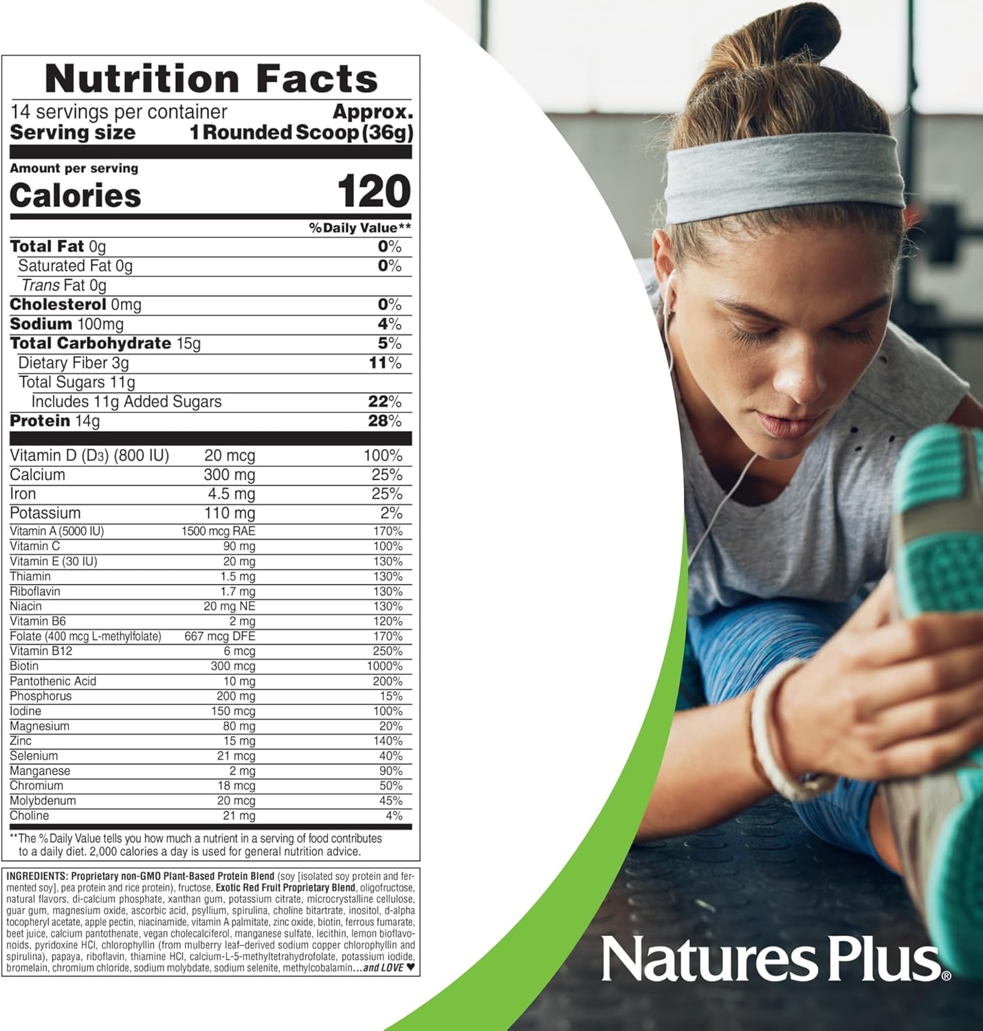 Naturesplus Spiru-Tein, Exotic Red Fruit - 1.1 Lb - Plant-Based Protein Powder - Vitamins & Minerals For Energy - Vegetarian, Gluten Free - 14 Servings
