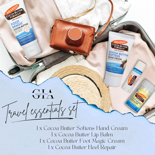 Palmer'S Travel Set: Palmers Cocoa Butter Foot Magic Cream 60G, Lip Balm 4G, Heel Repair Stick 25G, Hand Cream 60G - Perfect Moisturizer Bundle Ideal For Dry Skin, Cracked Heels & Lips
