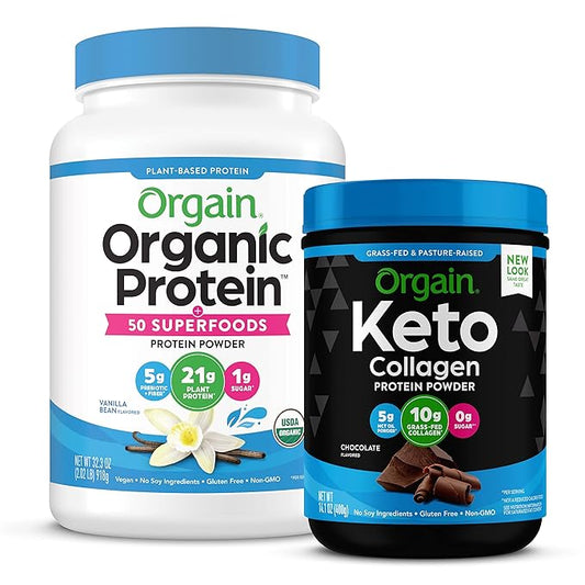 Orgain Keto Collagen Protein Powder, Chocolate (0.88Lb) Organic Protein + Superfoods Powder, Vanilla Bean (2.02Lb)