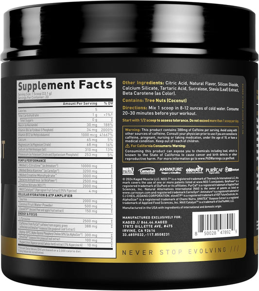 Kaged Pre Workout Powder Pre-Workout Elite For Men & Women High Stimulant For Energy, Focus, Pumps L-Citrulline, Beta Alanine, Creatine & 388Mg Of Organic Caffeine Caribbean Sunrise Servings